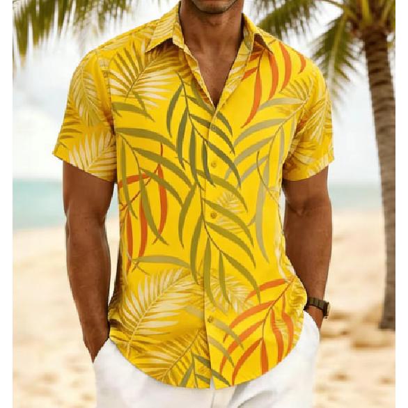Men's short-sleeved shirt, spring and summer Hawaiian vacation-style loose-fitting casual shirt