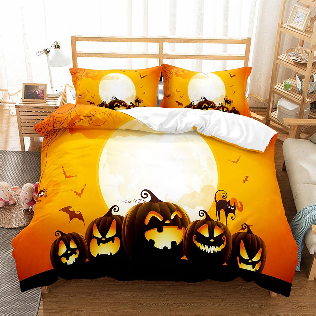Pumpkin Lantern Duvet Cover Set Polyester Comforter Cover King Queen Full Twin Size Bedding Set With Pillowcase Halloween Gift