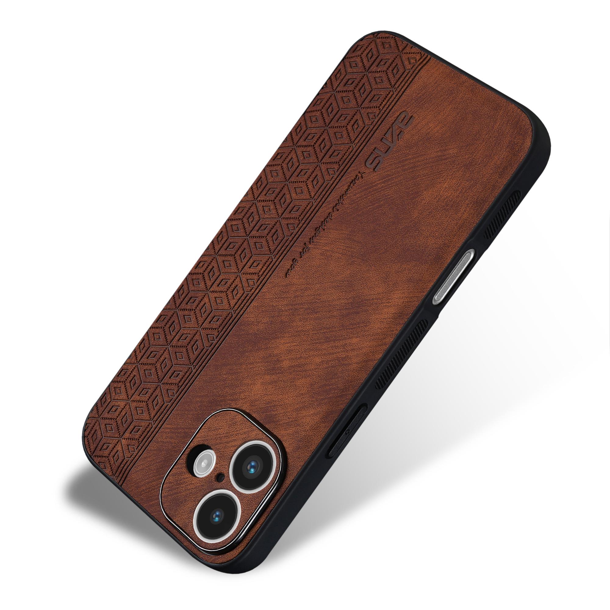 

AZNS For iPhone 16 Case Protective PU Leather Covered TPU Phone Shell Brown