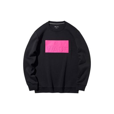 Li-Ning Letter Logo Printed Loose Casual Sweatshirt Men Tops Black AWDQ191-1