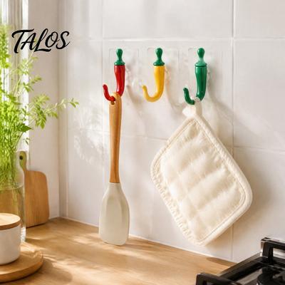 Traceless Adhesive Hooks 2PCS Chili Hooks, Cute Decorative Punch-Free Wall Hangers, Heavy Entrance Key Hanger Duty Seamless Storage for Kitchen