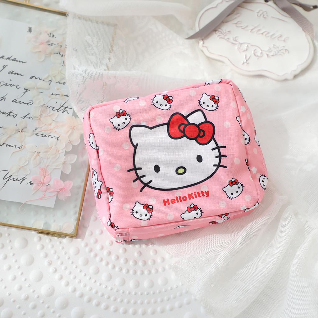 Vertical Stripes Pom Pom Purin Cartoon Travel Sanitary Napkin Bag For Use Women
