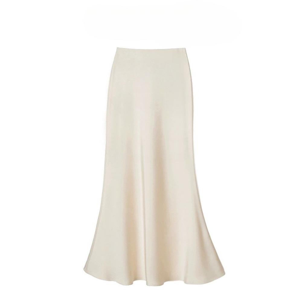 Women's High Waist Glossy Satin Mermaid Midi Skirt