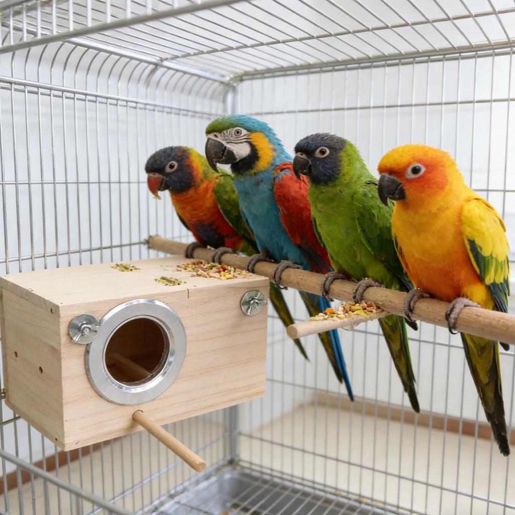 Wooden Parrot Breeding Box with Transparent Window Bite Resistant Removable Bird Nest House Breeding Cage for Parakeet Lovebird