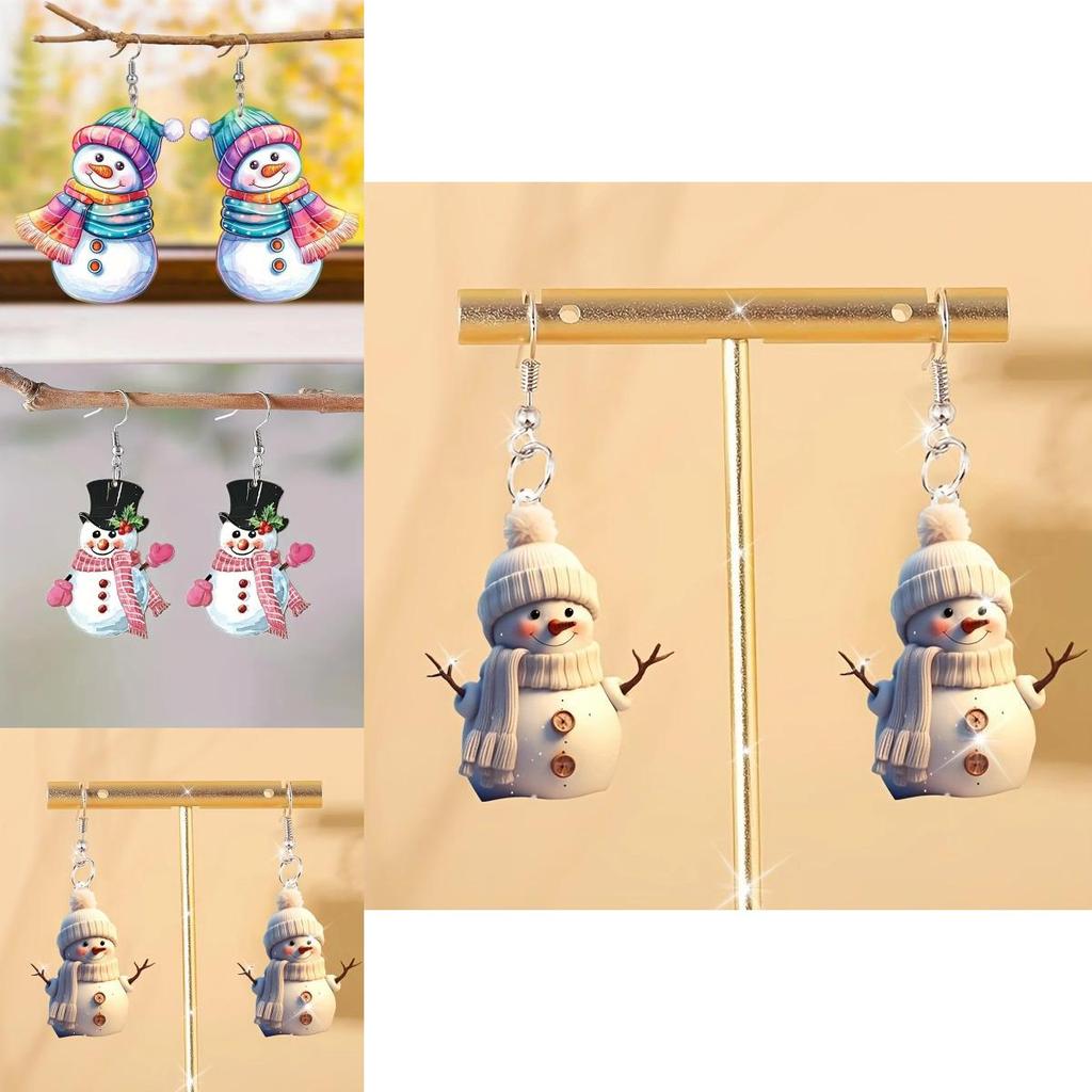 Adorable Snowman Acrylic Earrings For Winter Featuring Cute Scarf And Mittens Design