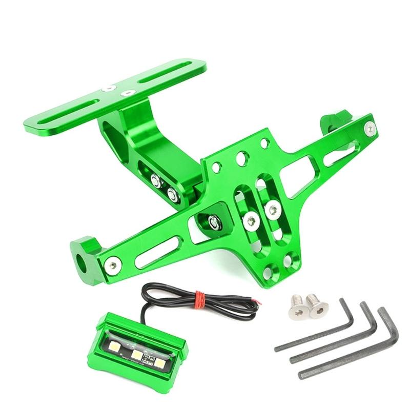 Adjustable Motorcycle License Plate Bracket Holder Integrated LED Light For Night Riding Heavy Duty Aluminum Alloy Frame