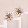 Elegant Stainless Steel 18K Gold Plated French-Style Faux Pearl Flower Stud Earrings Women