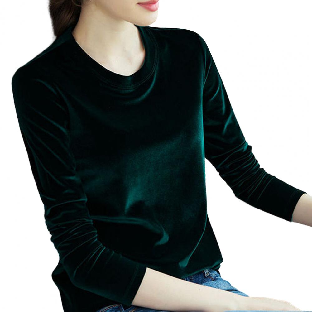 

Элегантная бархатная женская блузка, темпераментная футболка с яркой поверхностью, пуловер, весенне-осенняя базовая рубашка, женский пуловер, женский топ M зелёный