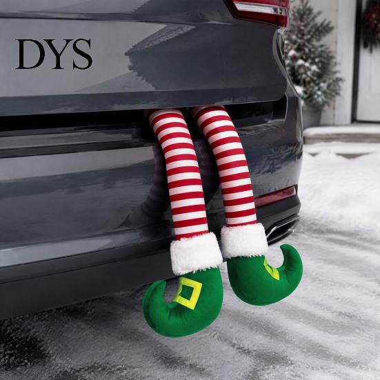 Unique Xmas Tree Hanging Ornaments Christmas Elf Leg Ornaments, Red Green Striped Fabric Decorations Novelty Decor for Home Holiday Fireplace And Car