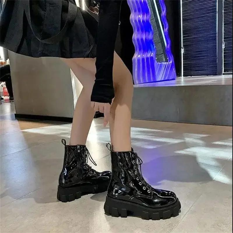 Fashion Booties Trend 2024 Black Elegant With Medium Heels Women's Ankle Boots Boot Chic Goth Pu On Offer Hot Fashion Female Short Shoes
