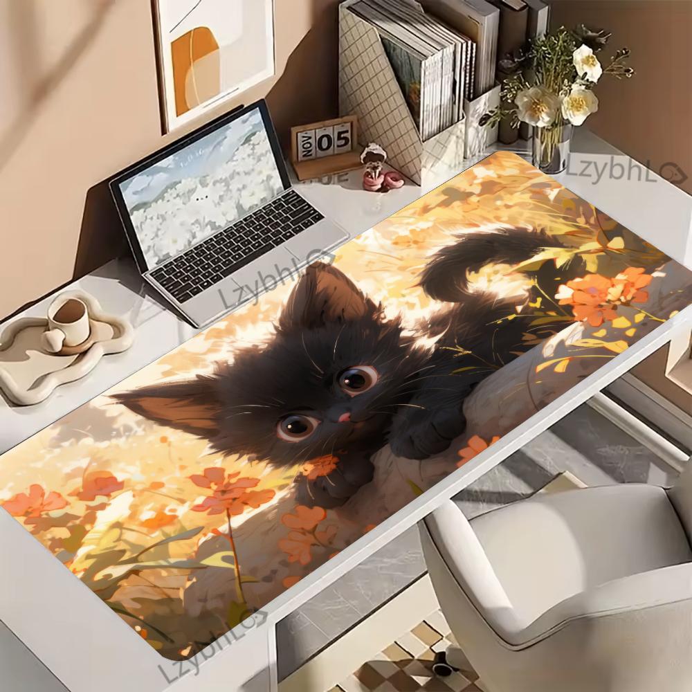XXL Mousepad Gamer Green Leaf Cat Computer Mouse Pad Pc Cabinet Gaming Accessories Desk Mat Large Keyboard Laptop Table Mats