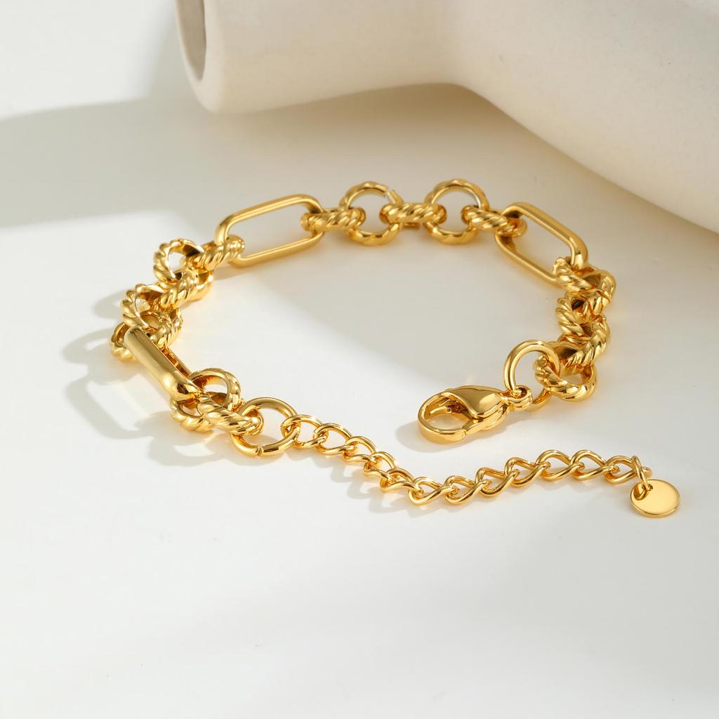 18K Gold Plated Twist Texture Bracelet Stainless Steel Chunky Chain Bracelets Waterproof Geometric Trendy Jewelry for Women Gift