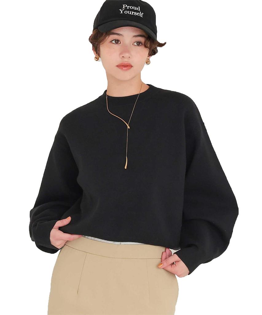 Titibait Crew Neck Free Black Sweat-Like Knit, AEXP4181, Women's, Size,