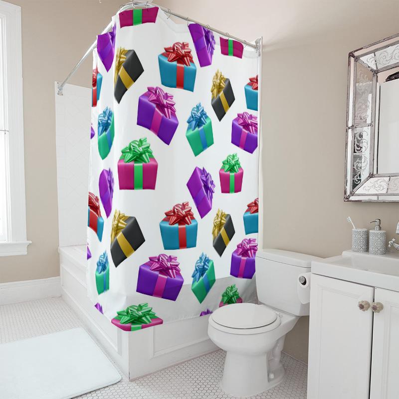 TU Gift Wrapping Shower Curtain Festive Presents Holiday Decor Bathroom Set Waterproof Christmas Pattern Backdrop