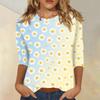 Women's Casual Floral Print Round Neck Three Quarter Sleeve Top Lightweight Comfortable Fit Suitable for Everyday Wear
