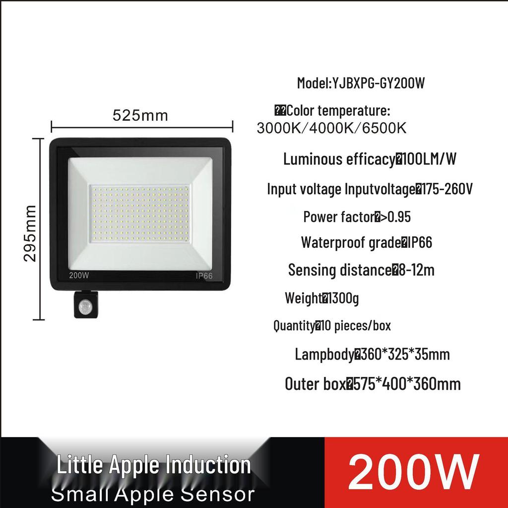 Remote-Control LED Floodlight with Human Body Induction, 110V Wide Voltage, for Outdoor Use in Europe and America