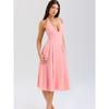 Peach Blossom House Same Style French Atmosphere Peach Pink Deep V Neck Sexy Halter Mid Length Long Length Dress