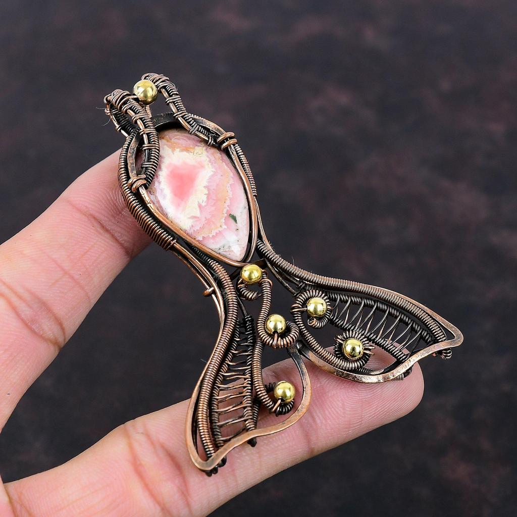 Rhodochrosite Pendant Copper Wire Wrapped Gemstone Pendant Amazing Copper Wire Jewelry Fish Pendant Gift For Mom Handmade Brand New Jewelry