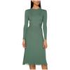 Fashion Women Solid Knitted Dress  Long Sleeves Bottoming Pleated Dress