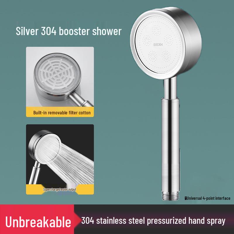304 Stainless Steel Handheld Shower Head Set with Booster Hose