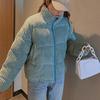 Women's Winter Jacket Corduroy Puffer Short Down Jacket Warm Quilted Cotton Coat Stand Collar Outerwear for Daily Life Work School