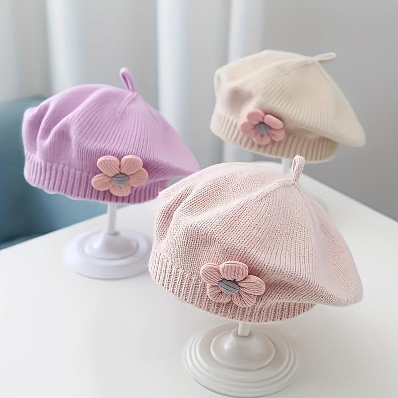 Λουλούδι Baby Beret Καπέλο Χειμερινό Ζεστό πλεκτό καπέλο Beanie για βρέφη κοριτσάκια Κορεάτικη Πριγκίπισσα νηπίων Καλλιτέχνης Μονόχρωμα καπέλα ζωγραφικής
