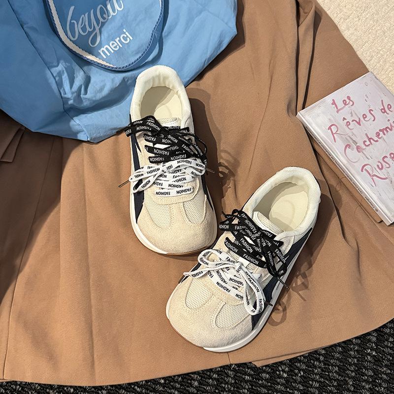 Scarpe da allenamento morale sportive comode con lacci e testa grande in abbinamento di colore, da donna, autunno e inverno, moda retrò versatile con fondo piatto traspirante casu