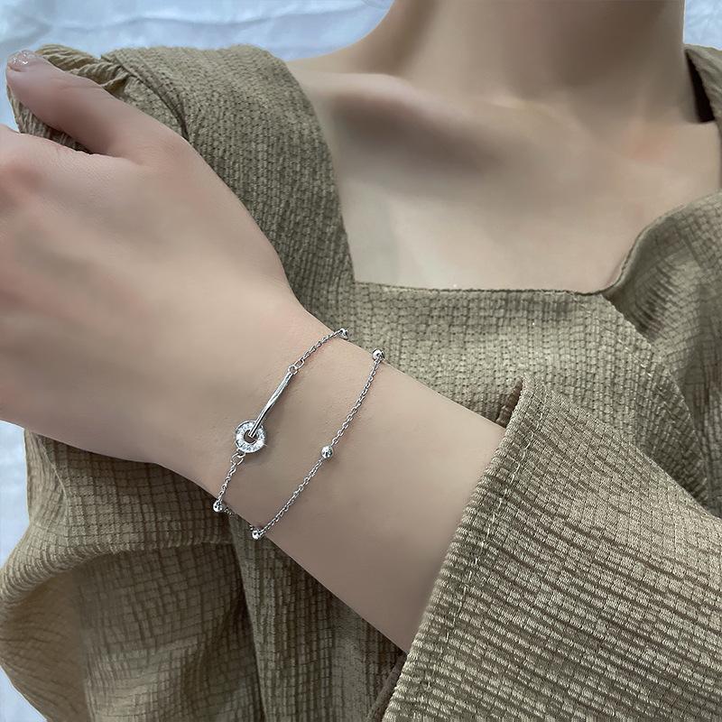 925 Silver Double Love Heart Hollow Round Beads Bracelet Female Fashion Romantic Jewelry Classic Adjustable