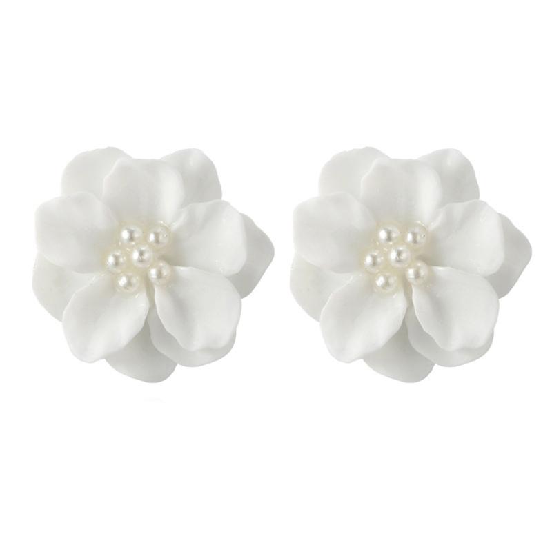 1 Pair Big Orange Pink White Yellow Camellia Flower Earrings for Women Elegant Gift Ear Studs Jewelry Durable and Useful