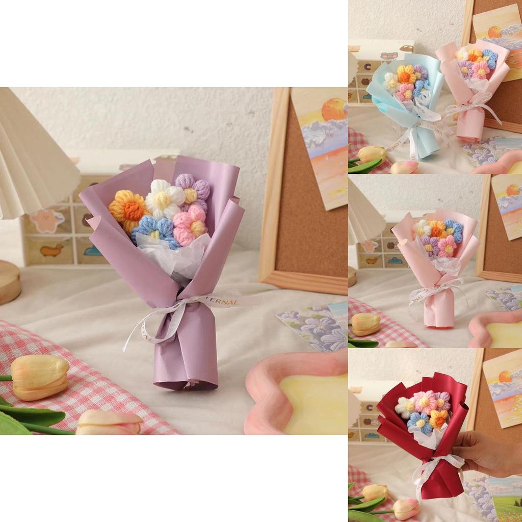 Day Valentines Knitted Flower Bundle Woolen Flower Decorative Ornament Gift
