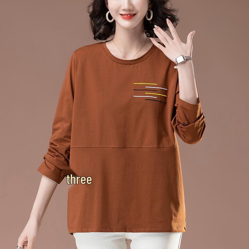 Dámské bavlněné tričko s dlouhým rukávem a výšivkou ve větších velikostech pro jaro