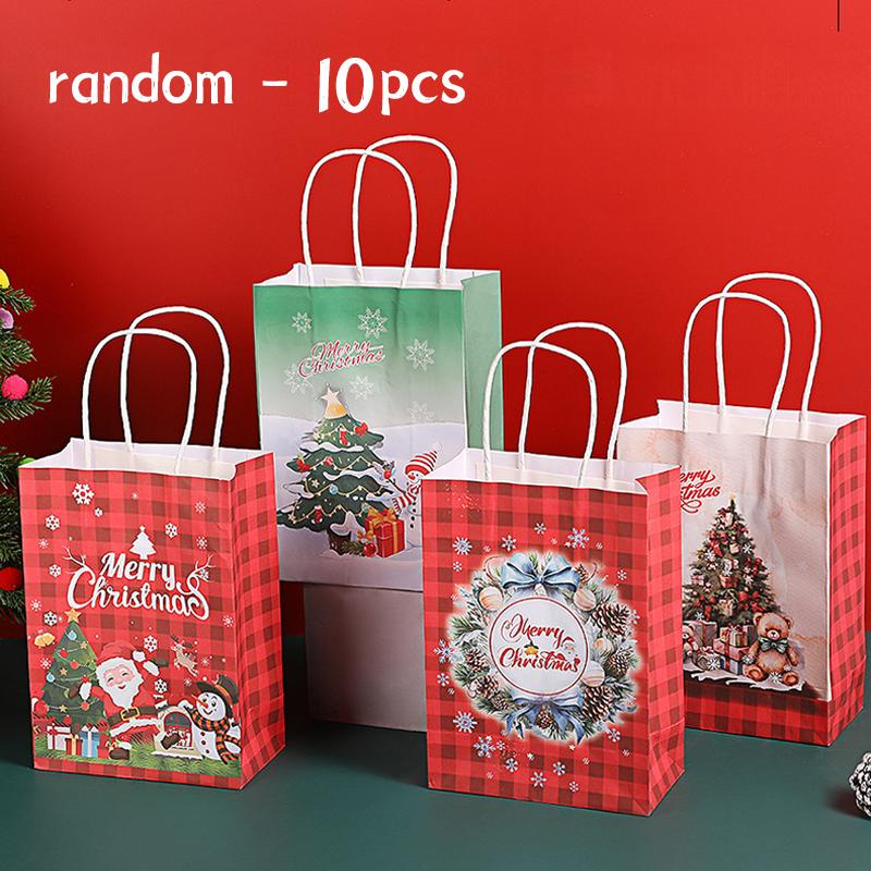 Weihnachten Handliche Kraft Geschenktüte Feiertagsparty Süßigkeiten Schokolade Verpackung Handgemachte Papiertüte Cartoon Weihnachtsbaum Flachbodenbeutel