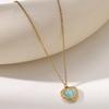 18K Gold Cat's Eye Heart Necklace - Women's Stainless Steel Heart Pendant Clavicle Chain