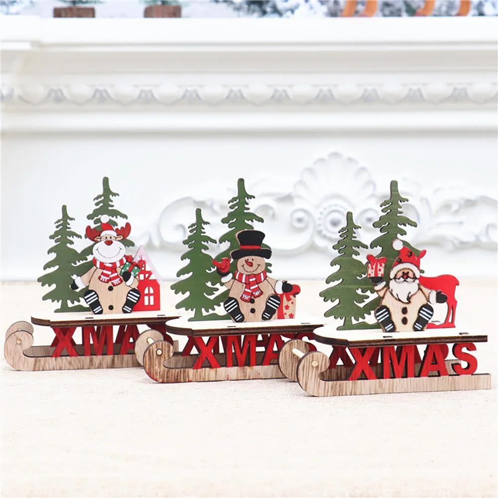 Runtow 1Pc Christmas Wooden Sleigh Santa Claus Snowman Elk Decoration Sleigh Home Christmas DIY Decoration 2025 Christmas Gift