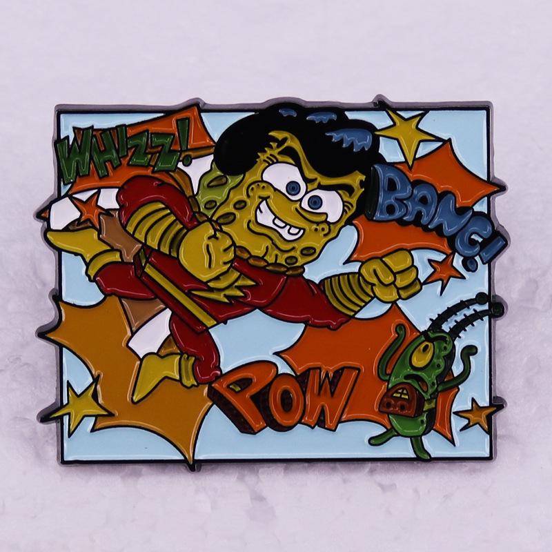 SpongeBob and Plankton Brooch - Funny Animated Badge