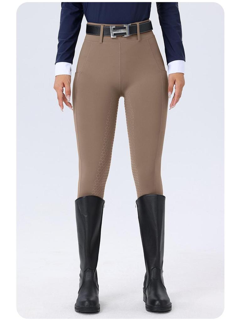 Women's High Waist Equestrian Riding Pants - Full Seat Silicone, Non-slip, Wear-resistant, Tight Fit with Pockets