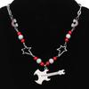 Cool Punk Guitar Pendant Necklace Hollow Star Rainbow Rhinestone Choker Collarbone Necklace Hip Hop Jewelry Y2K Choker