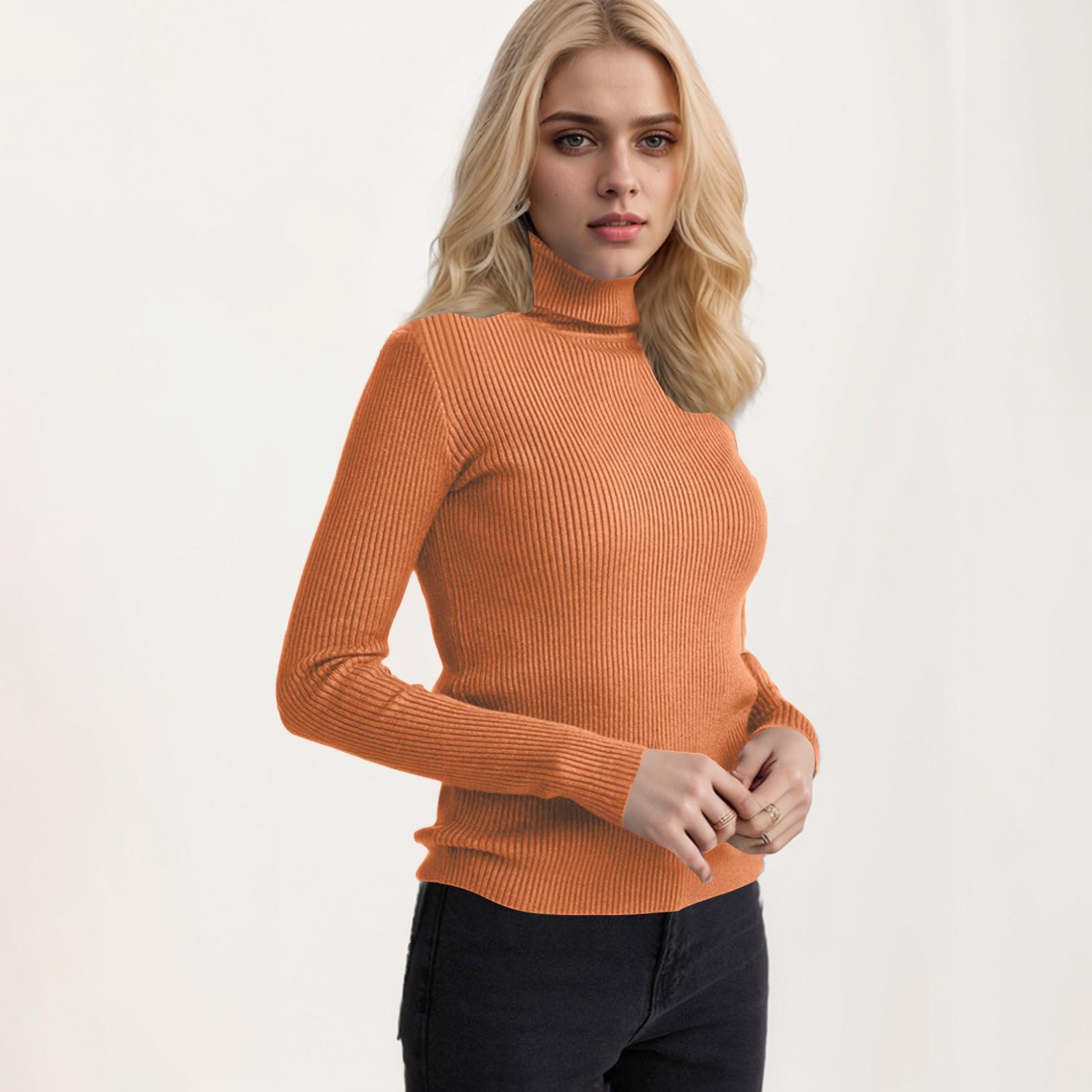 

Женский модный повседневный однотонный универсальный вязаный свитер с высоким воротом One Size шафрановый