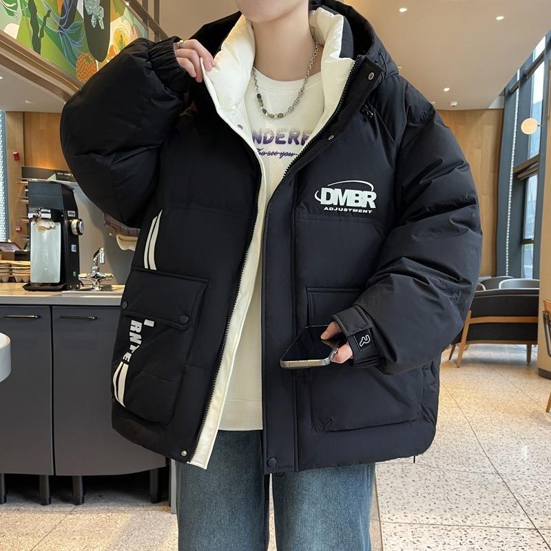 

2025Повседневная мужская хлопковая куртка с капюшоном, приталенного силуэта, зимняя, модная стеганая одежда XXXL чёрный