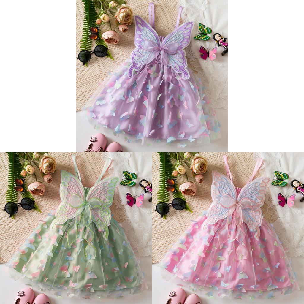 Butterfly Princess Dress For Girls With Cotton Blend Fabric Summer Child Gown