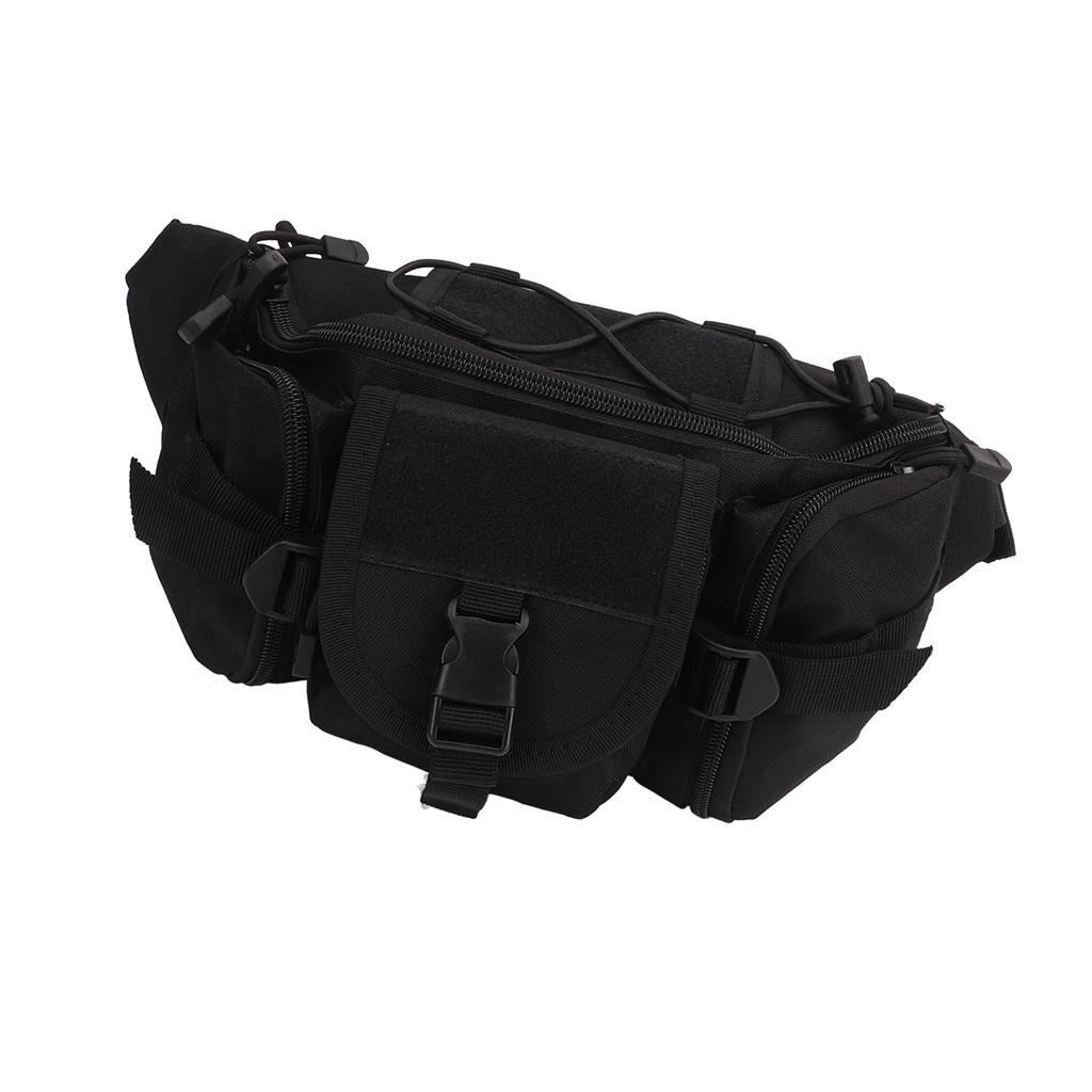 Multifunctional Fanny Pack Oxford Cloth Nylon Multi Pocketed Waist Bag for Camping Hiking Riding Traveling Black