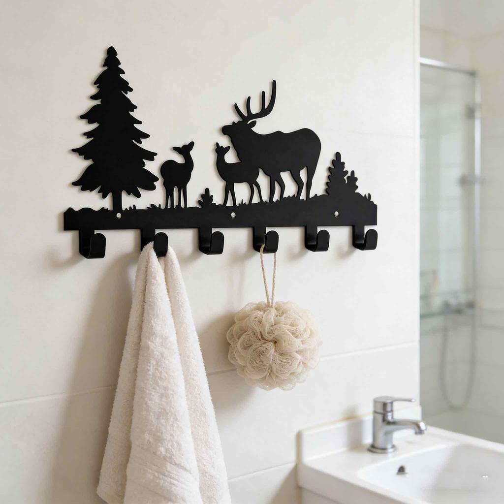 Metal Deer Coat Hooks Wall Art Decor-Key Holder Clothes/Hat Rack Backpack Hanger-Animal Theme Hooks 6 Hooks-Sweet Home Decor