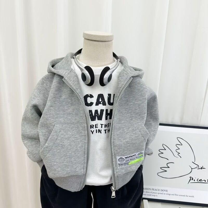 Boys Spring Autumn Hooded Zip Up Sweatshirt Jacket Kids Casual Sports Outerwear 90 серый