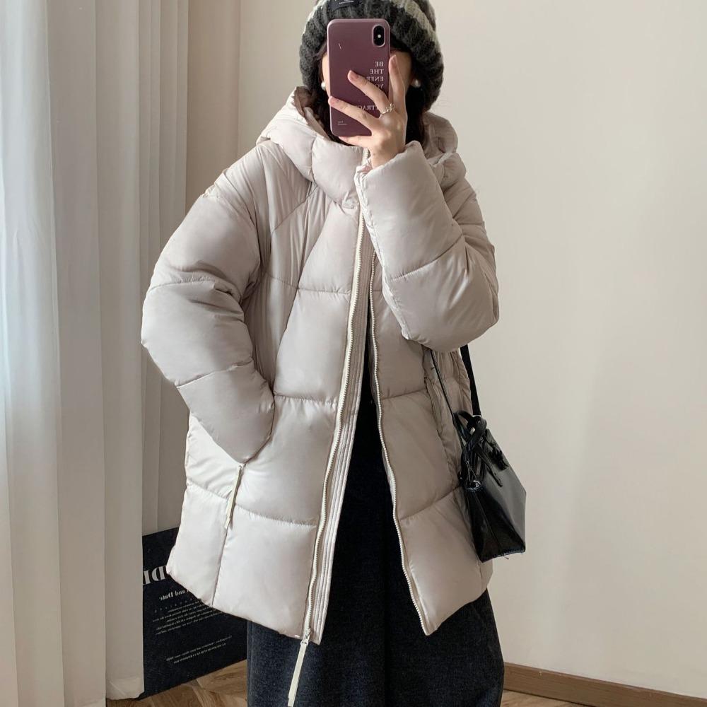 Medium and Long Down Cotton Clothes for Women's 2025 Winter New Korean Version Hooded Thickened Warm Fluffy Coat