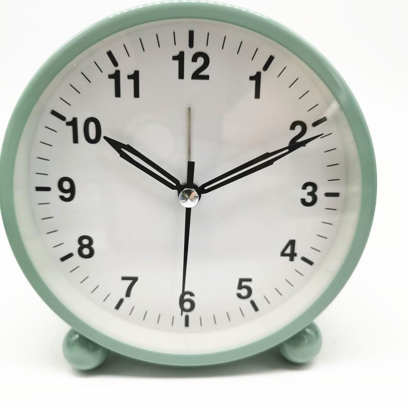 Round Alarm Clock Study Desk Alarm Clock Pointer Type Quartz Clock Bedside Table Clock Silent Metal Seat Clock