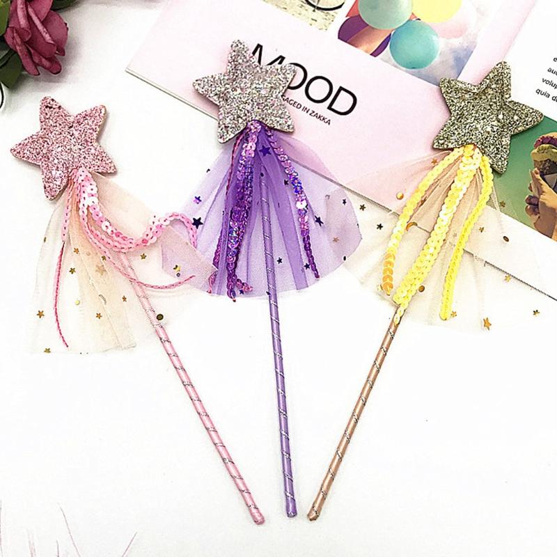 4x/set Nice Princess Wand Girls Star Wand Toy Dress-up Cosplay Prop Costume Supplies Birthday Party Favor Gifts for Kids