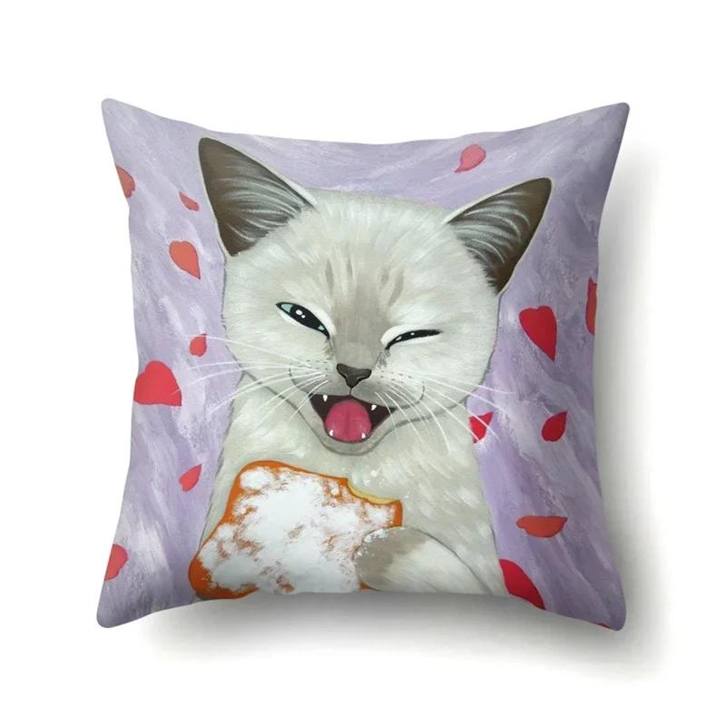 Cute Cartoon Pet Cat Pillow Cover Living Room Sofa Office Car Seat Waist Cushion   Home Decoration