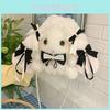 Bow Tie Drawstring Rabbit Plush Backpack With Pearl Chain For Daily Use