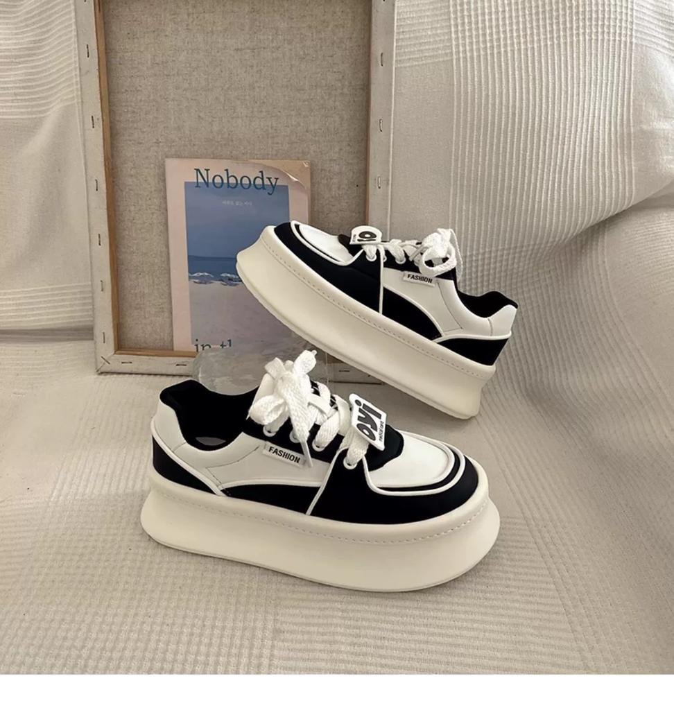Fashion Hot selling sponge cake thick sole height increasing white shoes, fashionable lace up comfortable casual board shoes