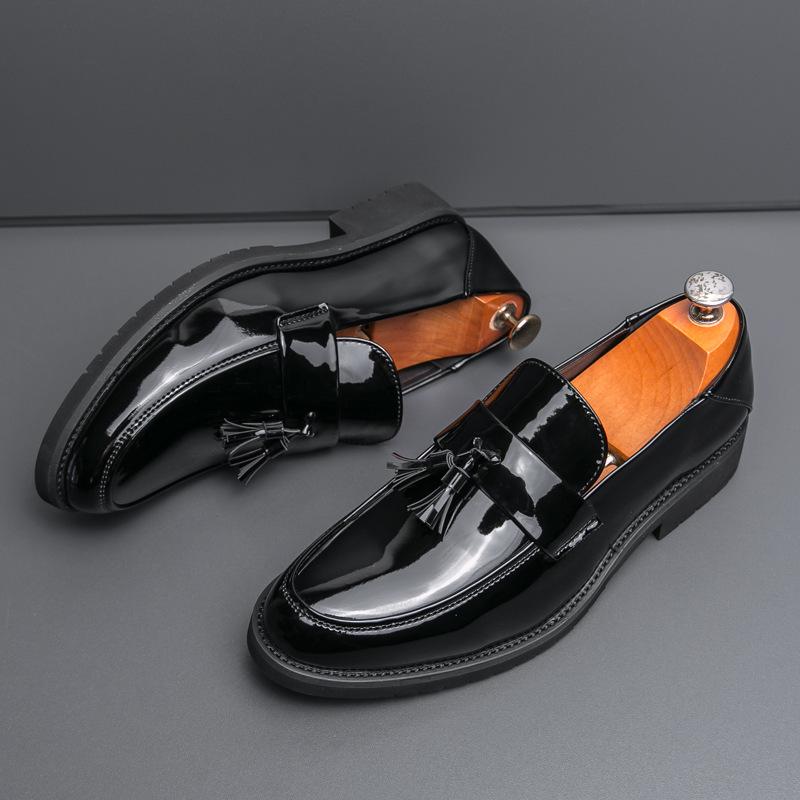 Men's Fashion Tassel Loafers - Patent Leather, Solid Color, Korean Style, Nightclub Barber Shoes